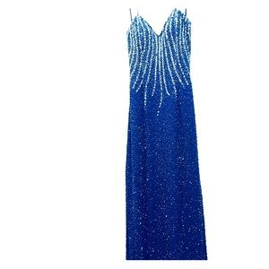 Andretta Donatello Royal Blue Sequin Beaded Glamour Bustier Dress Evening Gown